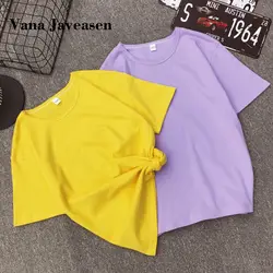 Vana Javeasen свободные топы Футболка для женщин Корея Повседневная Однотонная футболка летние футболки для женщин Одежда Футболка Свободные