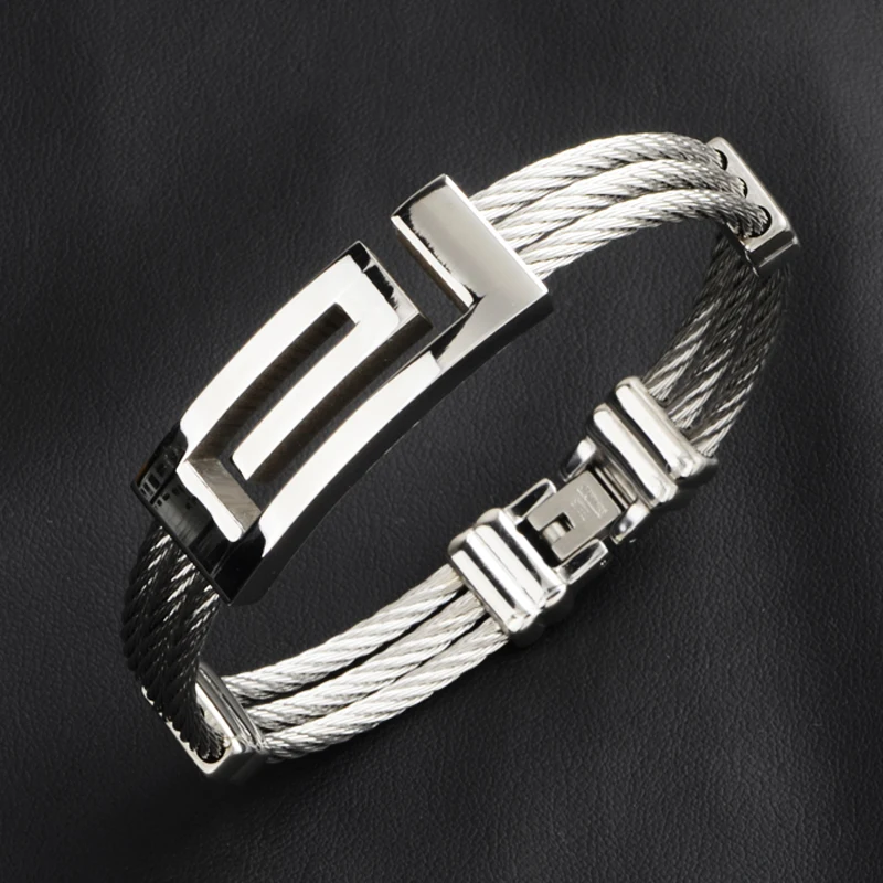 

10pcs/lot Silver Color Stainless Steel Wire Cable Men Full Metal Jewelry Bracelets Bangles