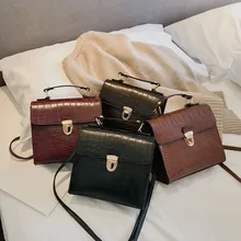 Женские однотонные коричневые сумки через плечо, новинка, cartera mujer monedero, Женская винтажная сумка с крокодиловым узором, дикая сумка через плечо