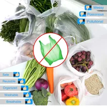 Многоразовые сетчатые мешки для производства моющиеся экологически чистые сумки для хранения фруктов и овощей