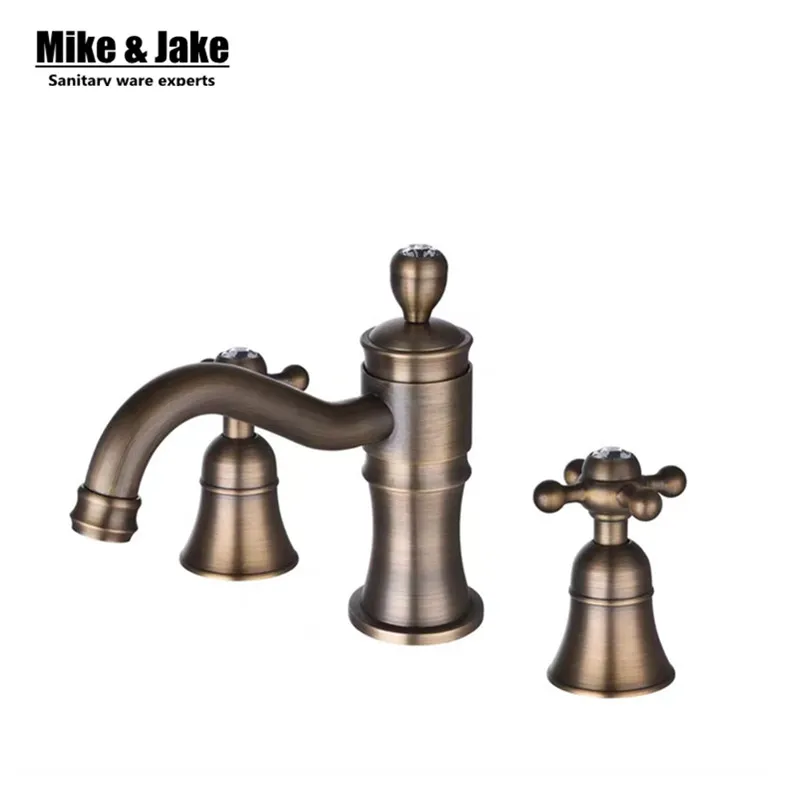 Bathroom antique faucet antique brass basin faucet double handle three