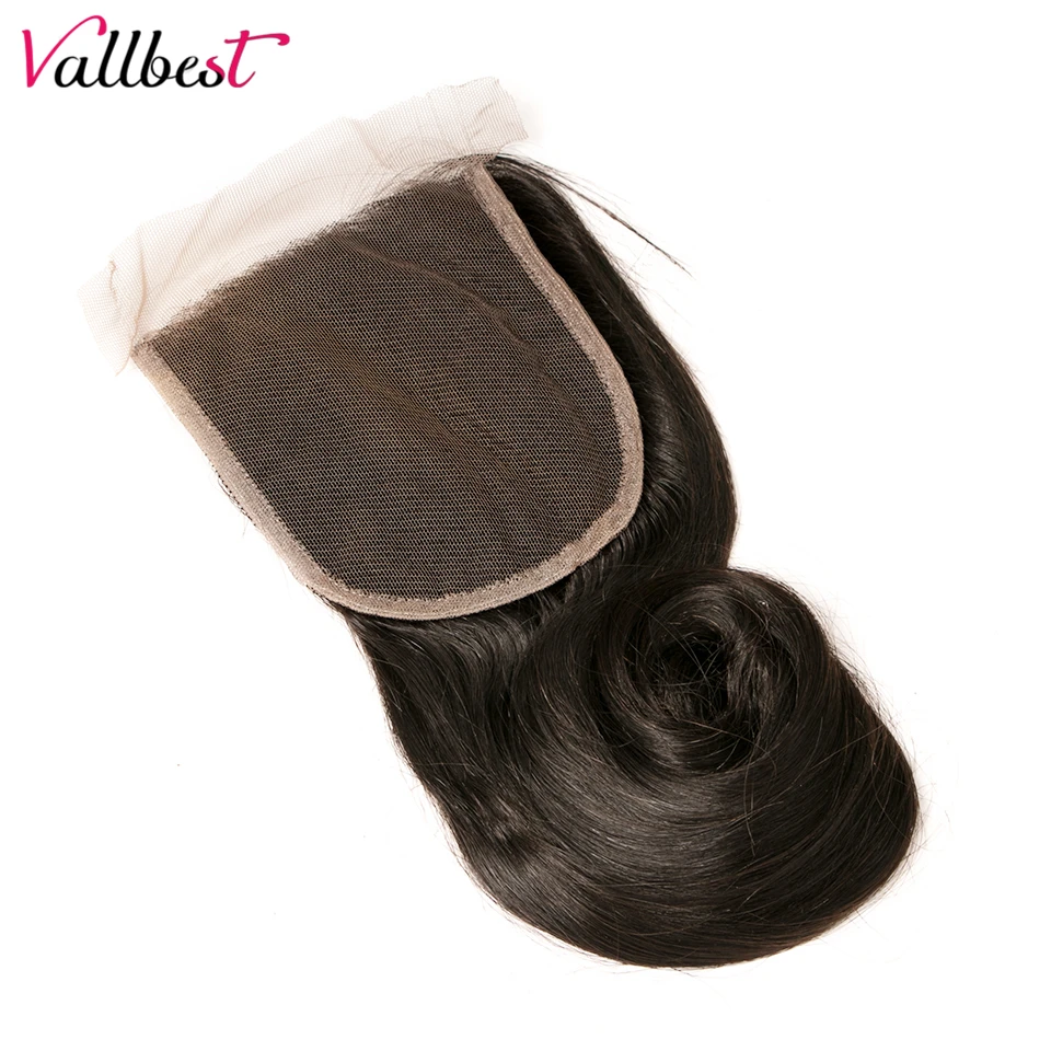 Vallbest свободные волнистые волосы с закрытием шнурка человеческие волосы 4X4 свободная часть натуральный черный 120% густой плотности remy волосы могут быть окрашены