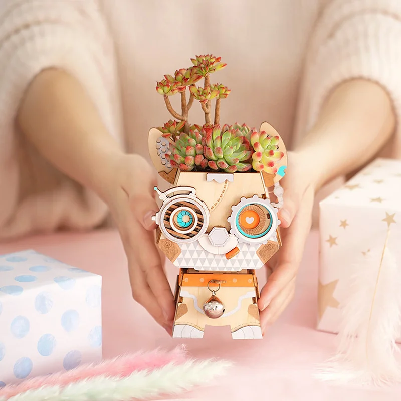 

3d Three-dimensional Puzzle Succulent Potted Flower Pot Decoration DIY Handmade Birthday Gift Wooden Assembled Model