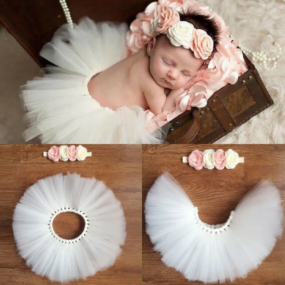 2 Pcs Girls Baby Tutu Skirts And Princess Headband Photography Sets