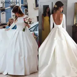 Vestido де novia Белый Простые Свадебные платья с открытой спиной 2019 бальное платье 3/4 рукава Изящные Свадебные платья