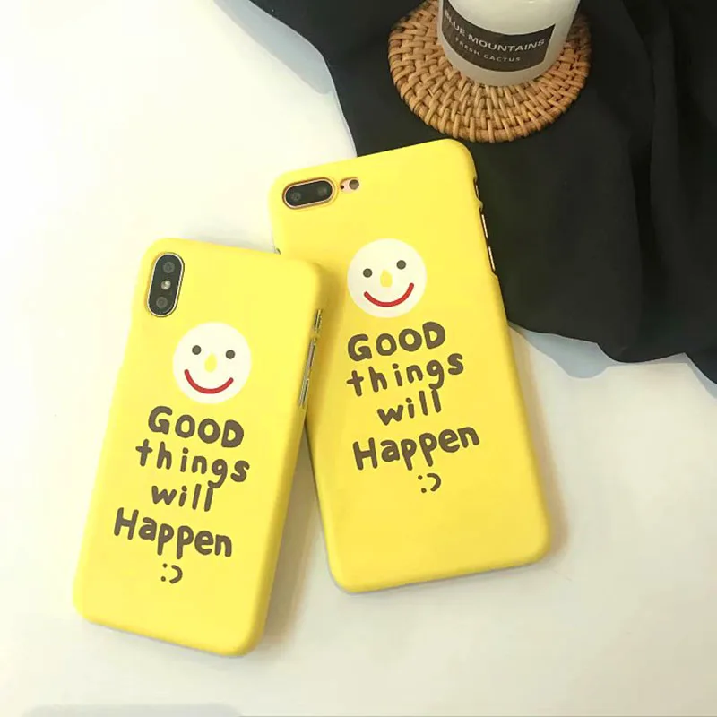KIP7P1184_6_Frosted Case For iPhone 7 Hard Protective Case For iPhone X iPhone 6 6S 7 8 Plus Smile Face Pattern Back Cover