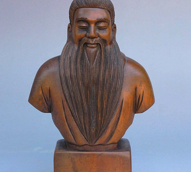 

5" Folk Old Chinese BoxWood Founder of Taoism Lao Tzu Lao Zi Head Bust Statue