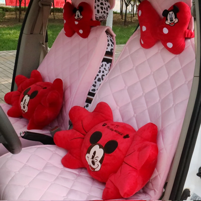Подголовник для автомобиля с Микки Маусом, подушка на талию из полипропилена и хлопка, Мультяшные автомобильные аксессуары для спины, для женщин и девочек, красный, белый цвет