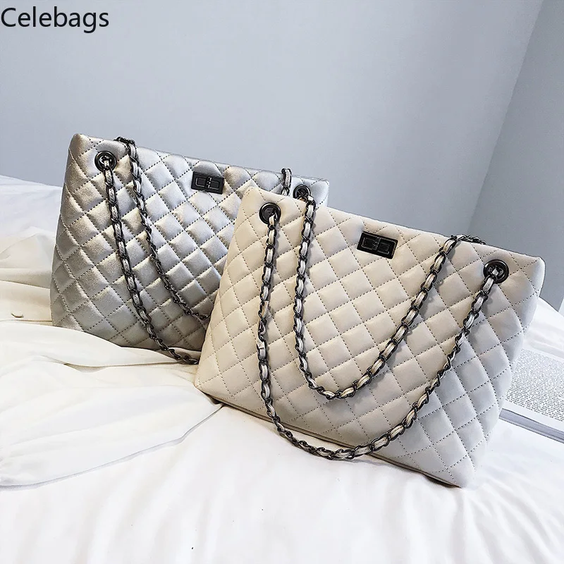 

2019 Women's Designer Handbag Lattice Chain Shoulder Messenger bags Fashion Simple Female Big Square bag New Quality Leather