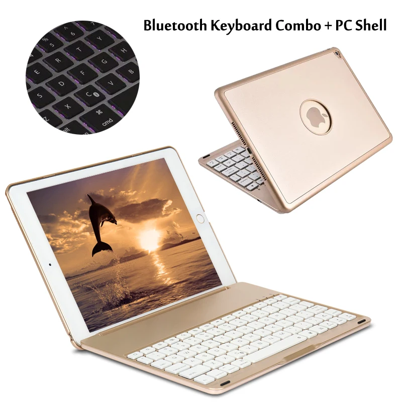 7 Colors Backlit Light Wireless Bluetooth Keyboard Case Cover For iPad 9.7 New 2017 A1822 A1823 + Stylus + Film