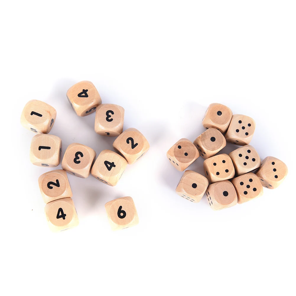 

10pcs 6 Sided Dice Wood Dice 16mm number or point Cubes Round Coener Kid Toys Game