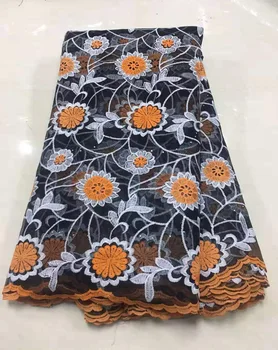 

2019 Yellow Embroidered African Cord Laces Fabrics with Sequins High Quality Nigerian Bead Lace Fabric for France Lace Party