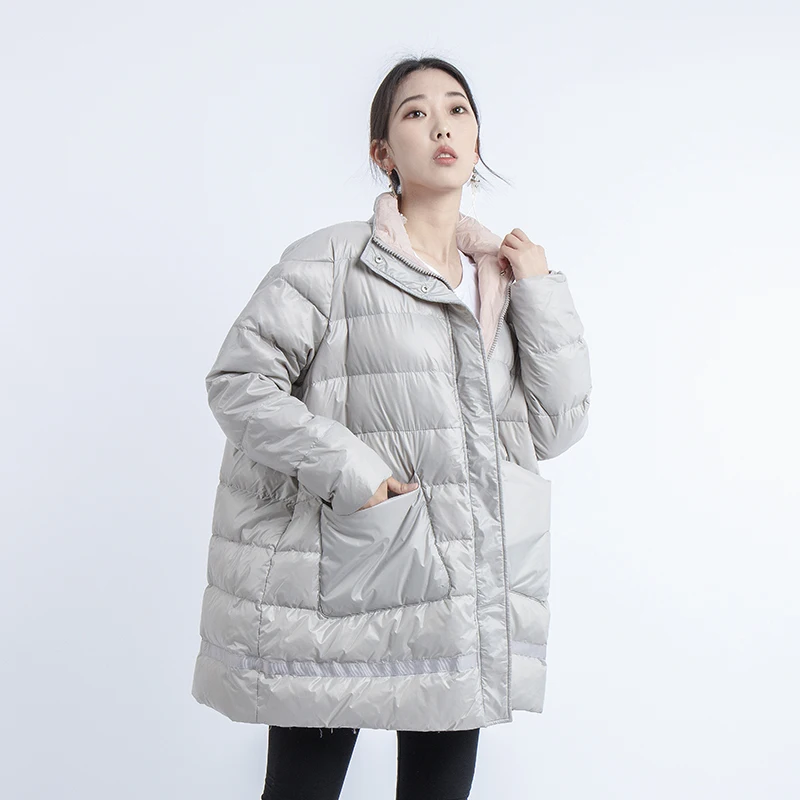 

2019 new fashion puffer white duck down jacket women Korean plus size A line casual winter coat women loose clothing