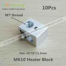 10Pcs MK10 Aluminum Heater Block All-Metal M7 thread Extruder HotEnd 20x16x11.5 20*16*11.5mm For 3D Printer Accessories
