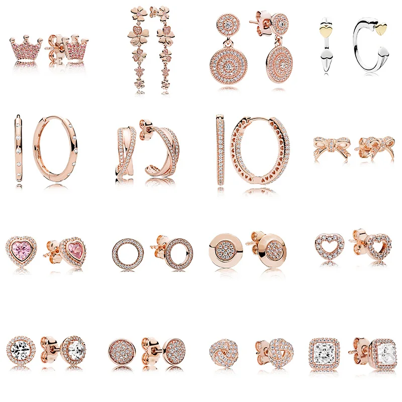 Женские серьги из стерлингового серебра 925 пробы, розовое золото, цвет золота, серьги-гвоздики, сердце круг, Кристалл для женщин, ювелирные украшения