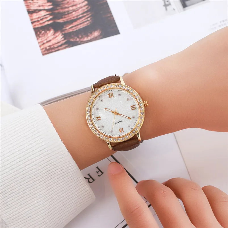 Rhinestone Women Watch Wristwatch Fashion Ladies Dress Leather Stainless Steel Sport Analog Quartz Wrist Watch Reloj mujer D27 (4)