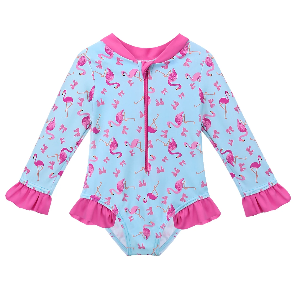 BAOHULU UPF50+ Baby Girl Swimwear Cartoon Long Sleeve Toddler Infant