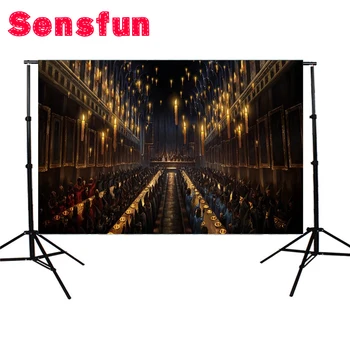 

Vinyl Cloth Cartoon Dining Hall Candles Church Custom Photo Studio Backdrop Background Banner 7x5ft