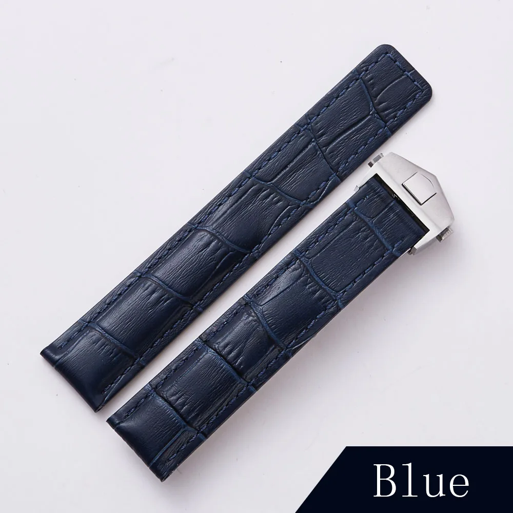 19 мм 20 мм 22 мм Натуральная кожа бамбуковое зерно часы ремешок часы браслет ремень для TAG Heuer черный синий коричневый ремешок для часов - Цвет ремешка: Синий