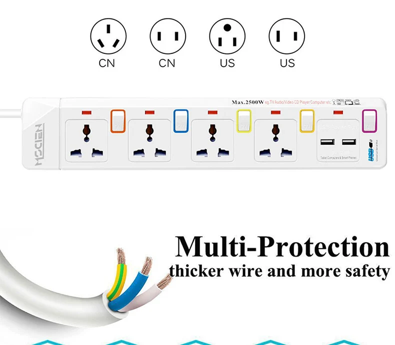 Удлинитель для путешествий с USB силовой полосой Защита от перенапряжения 1,8 м шнур Международный Универсальный 4 индивидуально переключаемый ЕС штекер