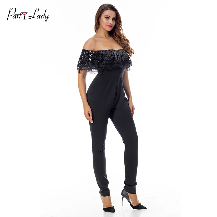Party Lady Sexy Solid Strapless Women Jumpsuits Rompers Autumn Sash Neck Ankle-Length Elegant Jumpsuits For Women 2018 -C