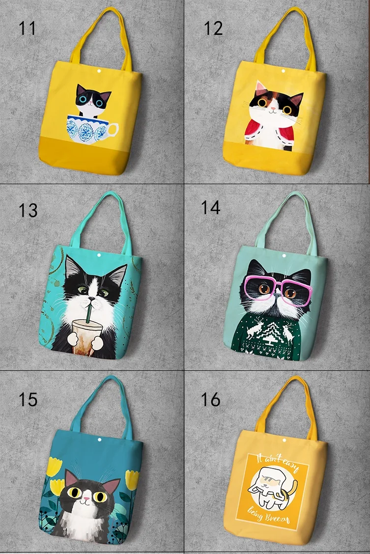 Neko Atsume Парусиновая Сумка тоут с принтом кота из мультфильма большая