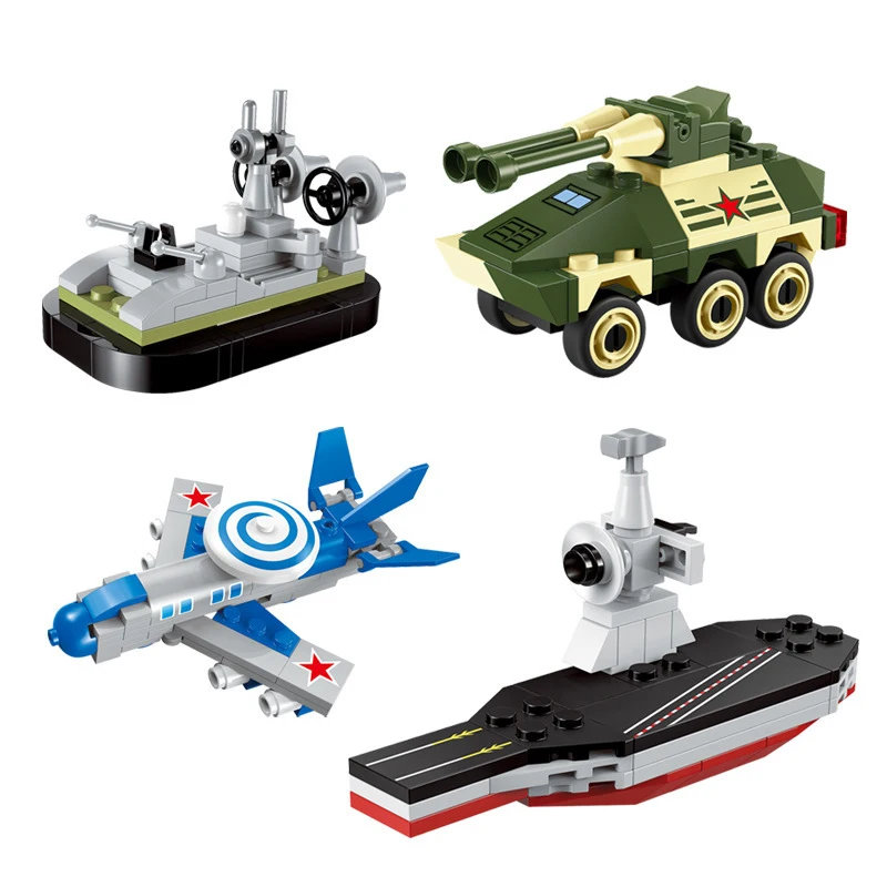 

4pc/lot Children's building blocks toy Compatible Legoings city Mini military toy Battleship submarine aircraft armored vehicle