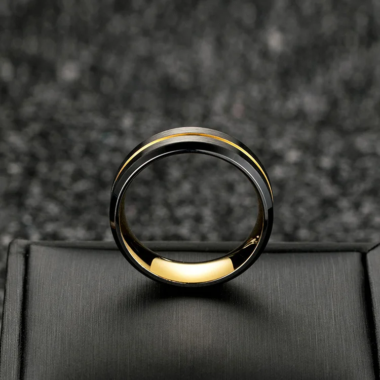 Обручальное кольцо для мужчин и женщин из нержавеющей стали голубого золота кольцо с канавками матовая отделка черная титановая лента кольцо