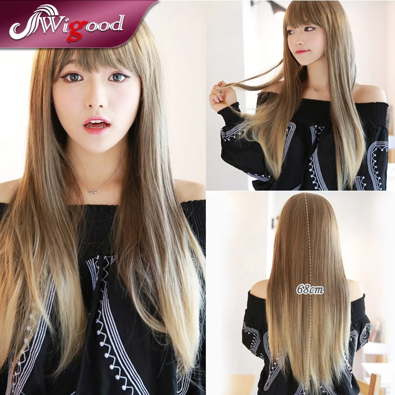 Air Pony Perücke Lolita Frauen Mädchen Lange Gerade Haar