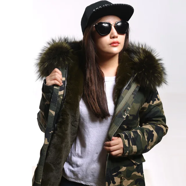 Cheap Womens winter camouflage parka raccoon parka female MAO jacket 6