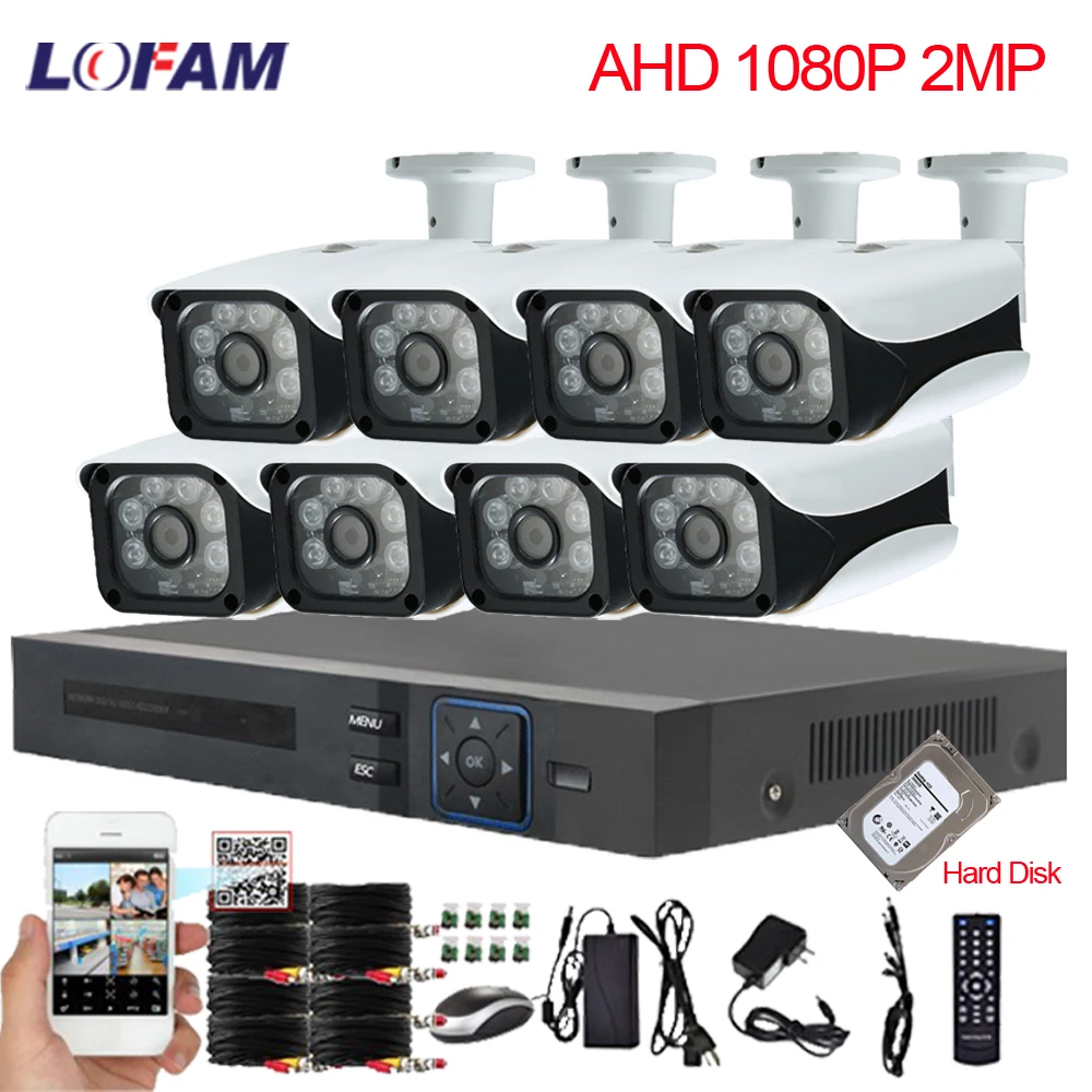 LOFAM 8CH 1080P DVR NVR CCTV система 8 шт. Водонепроницаемая наружная внутренняя камера AHD 2MP камера безопасности Система 8CH комплект видеонаблюдения