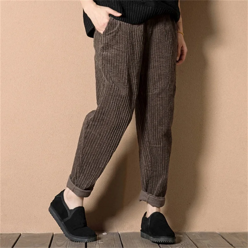 

Autumn and winter new literary retro loose large size was thin corduroy harem pants casual trousers women's clothing JQ859