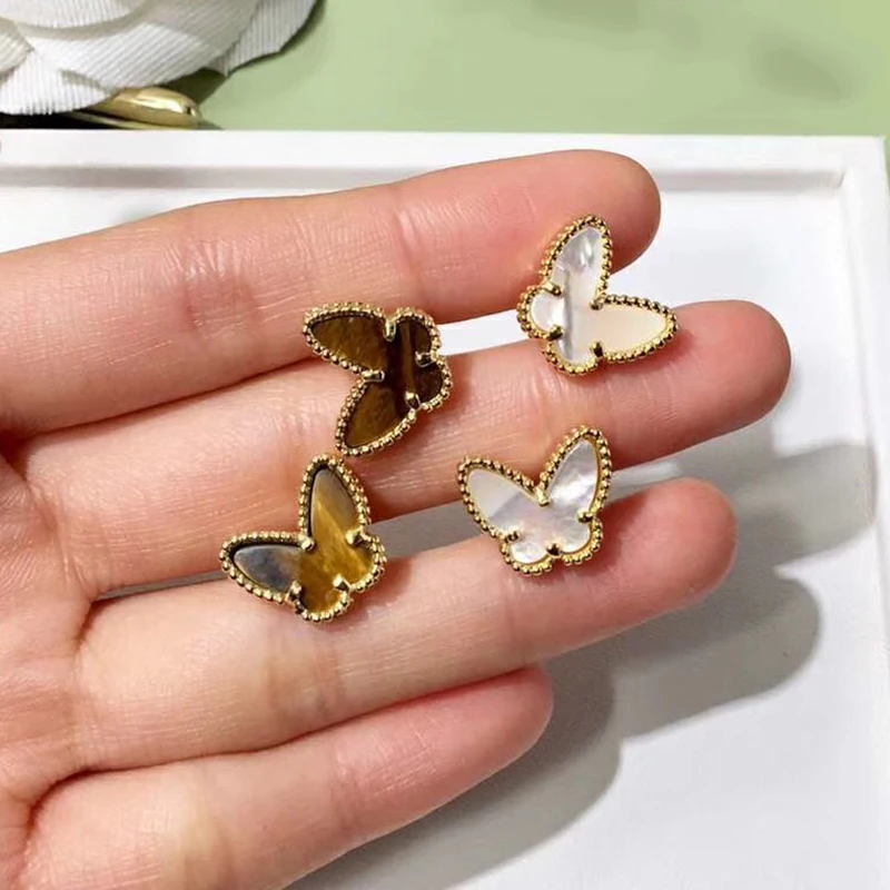 

Brand Pure 925 Sterling Silver Jewelry For Women White Earrings Mother Shell Pearl Butterfly Stud Earring Party Silver Jewelry