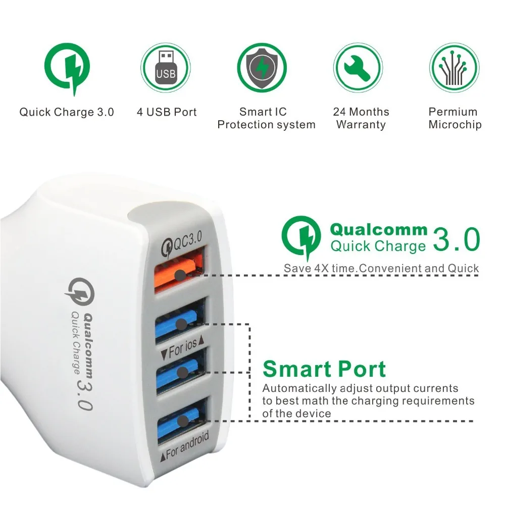 FULCOL QC 3.0 سيارة شاحن تهمة سريع الهاتف المحمول شاحن 4 ميناء USB سريع سيارة شاحن ل فون سامسونج اللوحي سيارة-شاحن