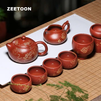 

260cc Authentic Yixing Teaware Teapot Tea Pot Dahongpao Xianglong Dragon Xi Shi Pot Teacup Fair Cup Filter Purple Clay Tea Set