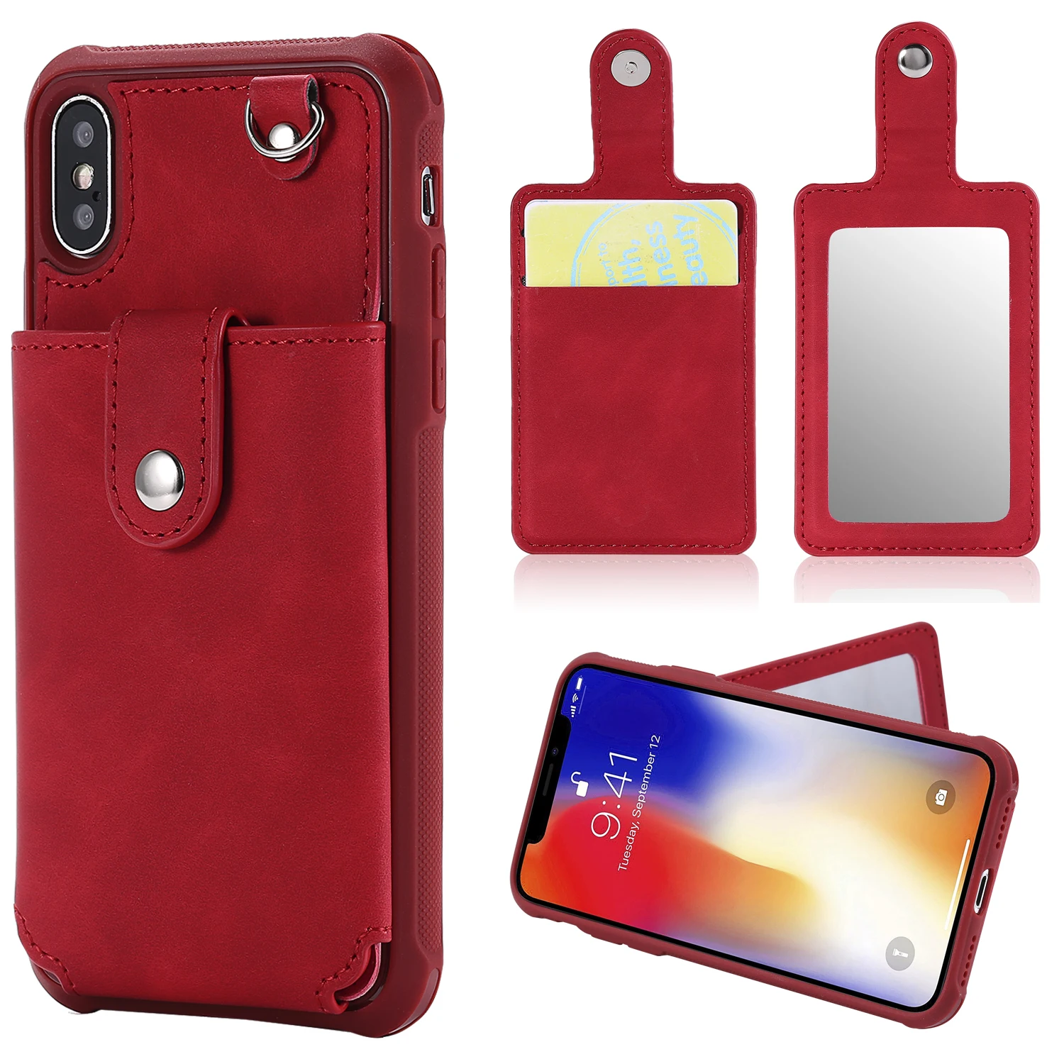 Кожаный чехол с зеркалом для Iphone XR X XS MAX 8 7 Plus samsung Galaxy Note 9 S9 S8 подставка сo шнуром