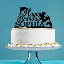 Пользовательское имя акриловая маленькая Русалка и Дельфин девочка торт на день рождения топперы детский душ христианское распятье вечерние украшения