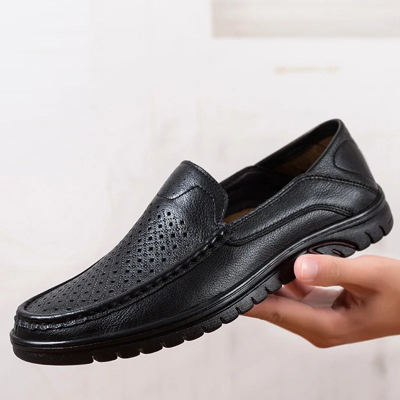 

Mens shoes genuine leather outdoor Men's Casual shoes fashion Slip On Loafers Moccasins Summer Breathable Lightweight shoes L5