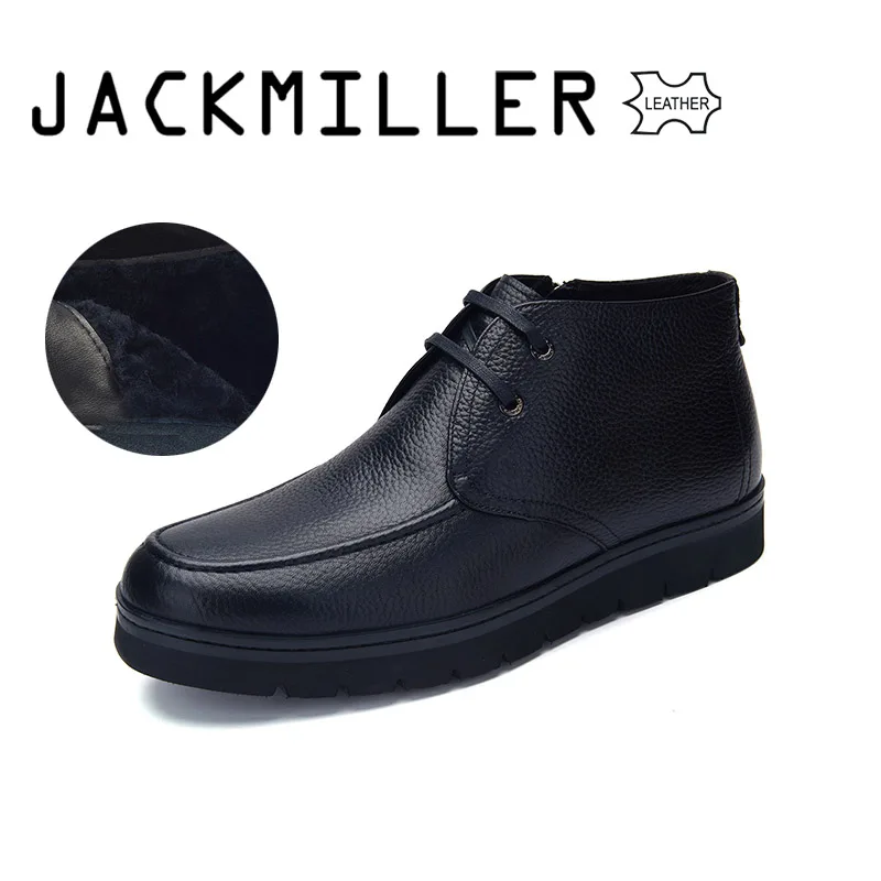 Jackmiller/Брендовые мужские ботинки; зимняя черная бычья кожа; шерстяная подкладка из материала Eva на толстой подошве; удобная обувь на шнуровке и внутри; Теплая обувь на молнии