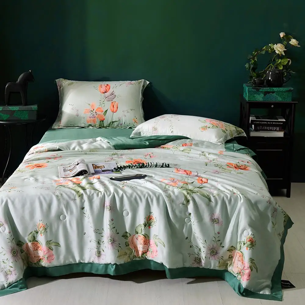 Color 2 Роскошное тонкое стеганое одеяло с принтом «Morning Glory», Tencel Lyocell, 650 нитью, летнее одеяло, покрывало для взрослых, королевского размера - Цвет: Color 2