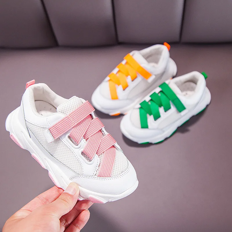 

Kids Girls boys mesh shoes 2019 autumn fashion children's breathable mesh sports casual hook&loop sneakers
