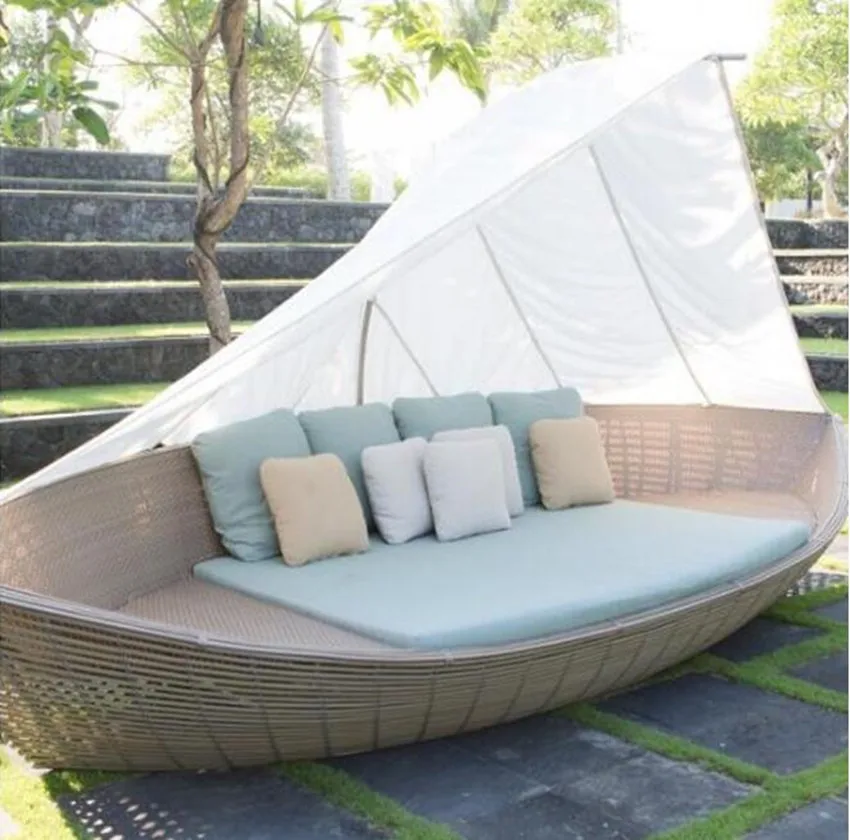 

New arrival patio wicker outdoor beach ship sunbed furniture