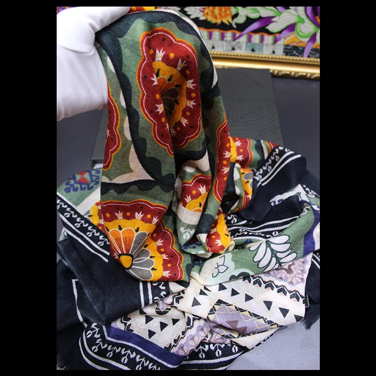 Чистый кашемир женский классический красочный маленький куб в горошек ретро печати тонкий платок-шаль из пашмины 100x200 см оптом в розницу