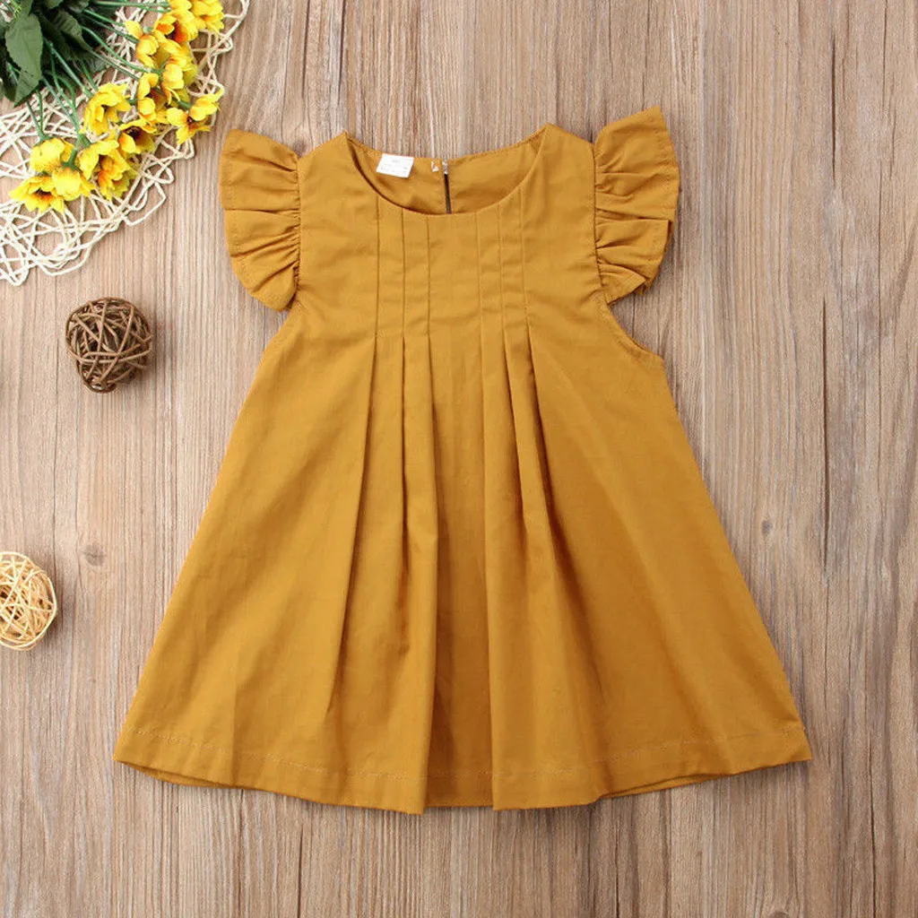 

Baby Girls Clothes Cotton Casual Summer Dress Fly Sleeve Ruffled Solid Dress Outfits Pageant Princess Baby Girl Clothes Dresses