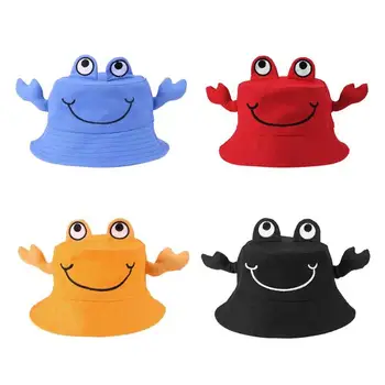 

3D Cartoon Crab Solid Color Bucket Caps Girls Boys Baby Hat Fisherman Windproof Cool Sun Hat Outdoor Head Wear