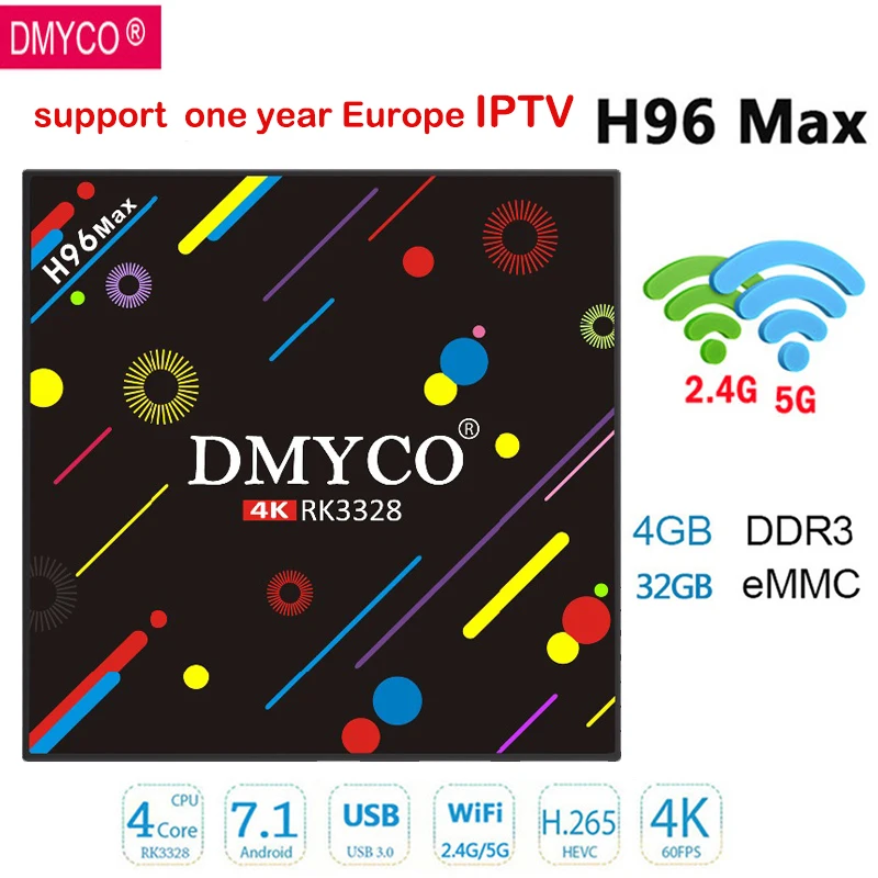 

DMYCO Android 7.1 H96MAX H2 Smart TV Box 4GB RAM 32GB ROM RK3328 Quad Core 4K USB3.0 WIFI Bluetooth 4.0 Media Player Set top box