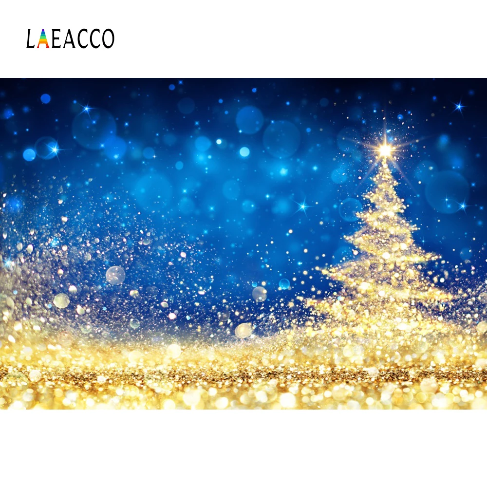 Laeacco Christmas Backdrops Tree Golden Glitter Polka Dots Dark Blue Child Baby Portrait Background call