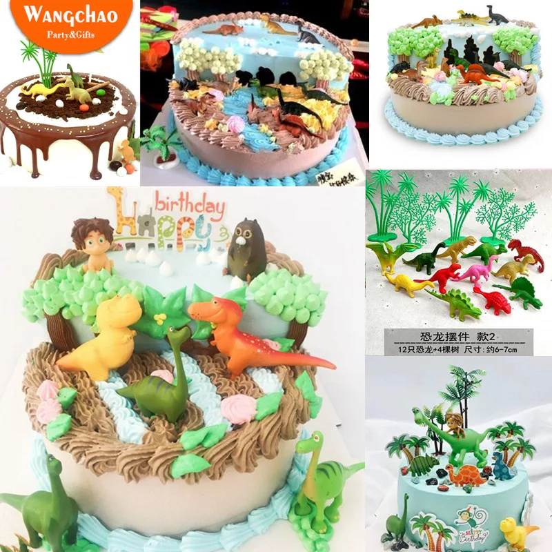 

16pcs Dinosaur Cake Topper Dinosaur Theme Party Supplies Happy Birthday Cake Decoration Child Birthday Cartoon Cake Accessories