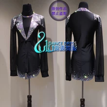 Черное платье из лайкры для латинских танцев, одежда для сальсы, костюм для Бальных соревнований, мужская рубашка, черная рубашка для мальчиков