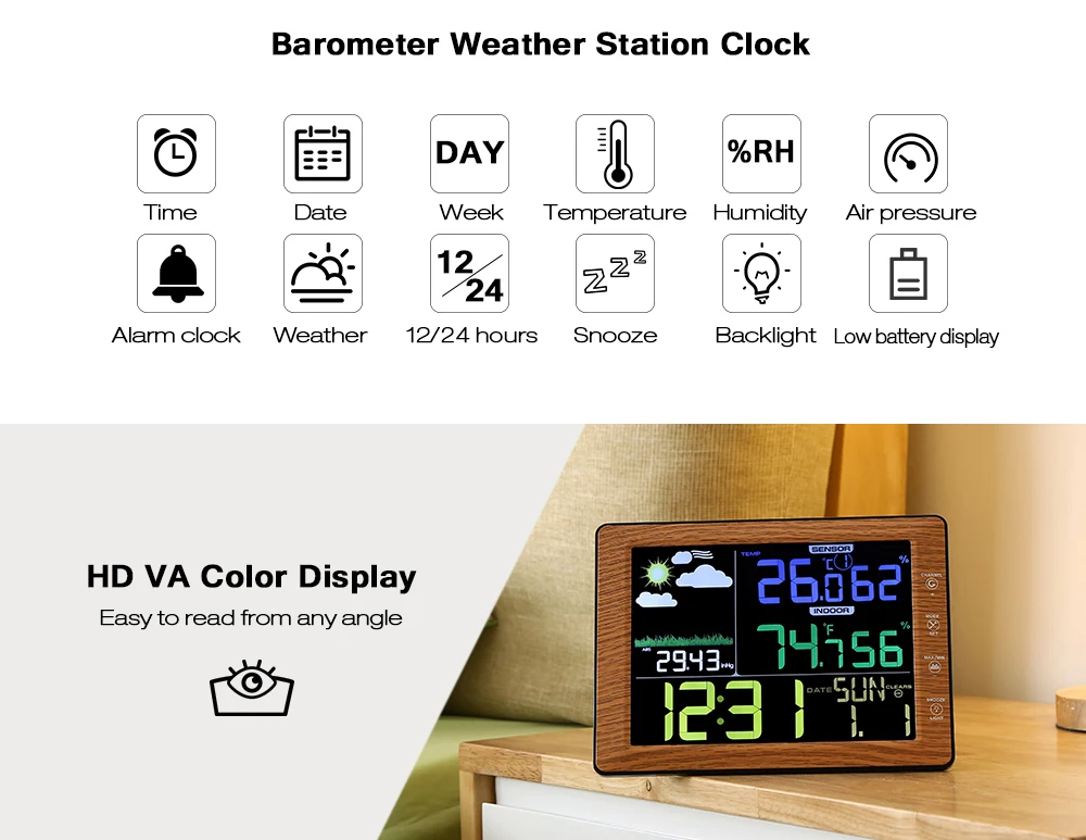 TS - 8210 Barometer Indoor Outdoor Temperature Humidity Digital Alarm Clock